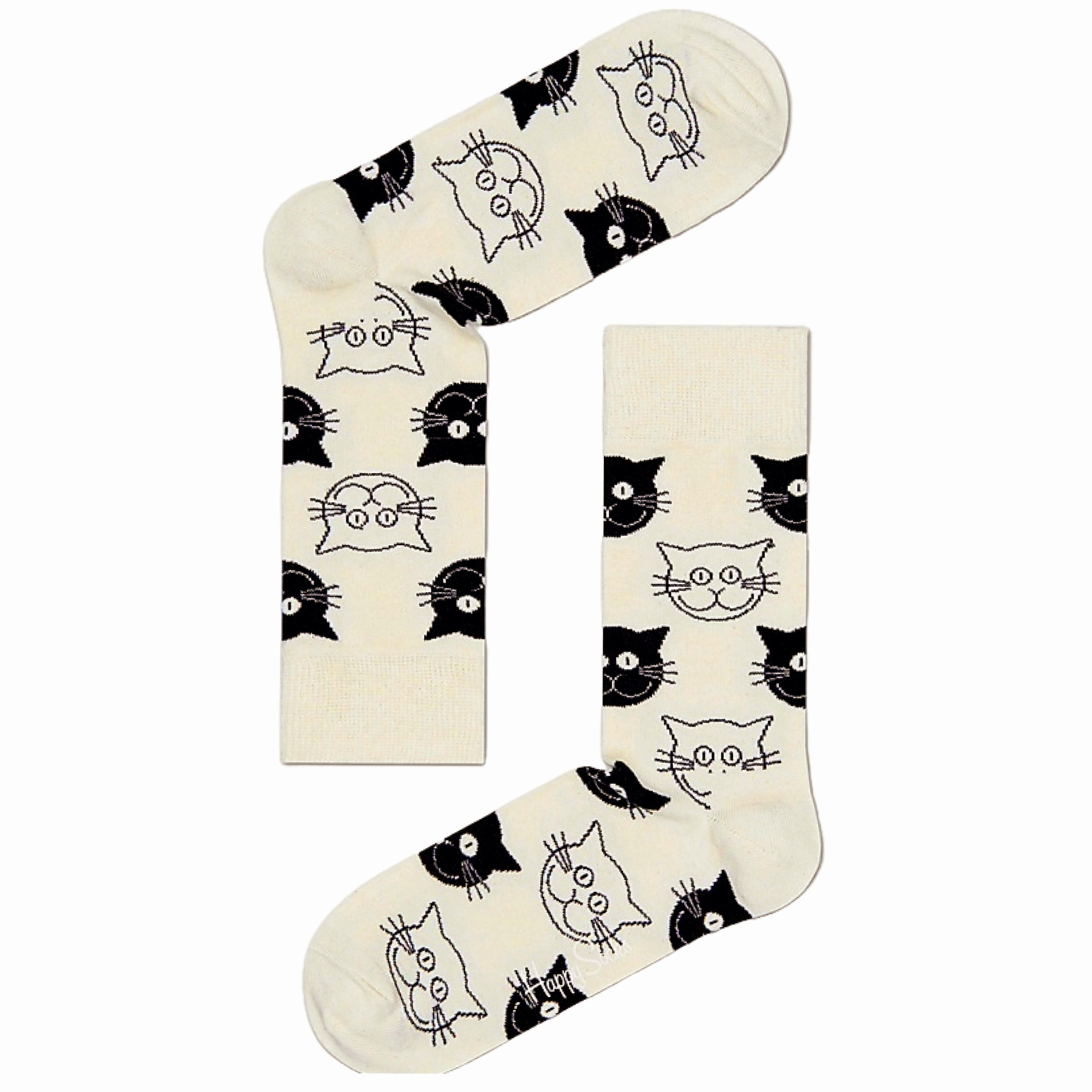 Black and White Cat Pattern Socks (Adult Medium - Women's Shoe Sizes 5-10) - Classic