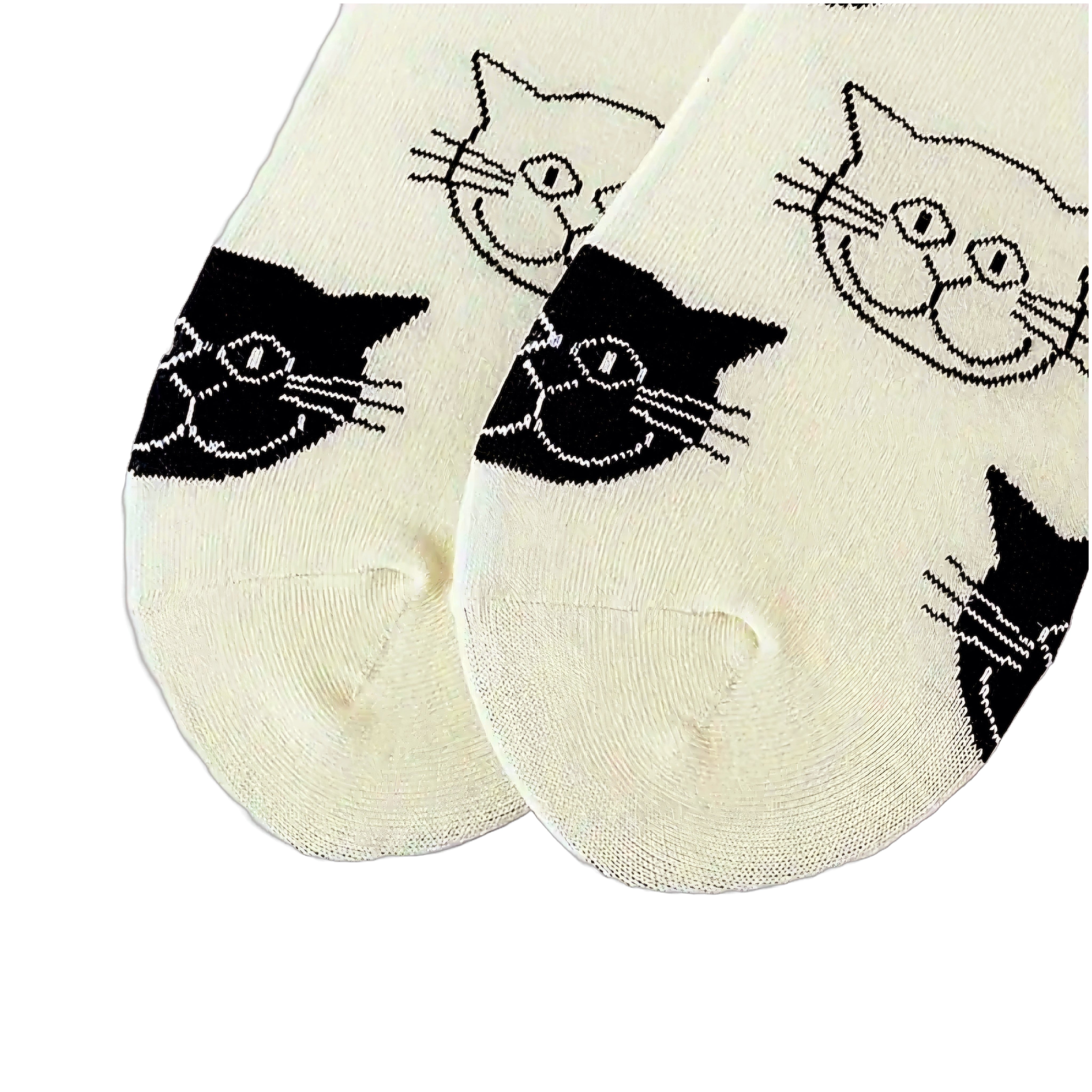 Black and White Cat Pattern Socks (Adult Medium - Women's Shoe Sizes 5-10) - Classic