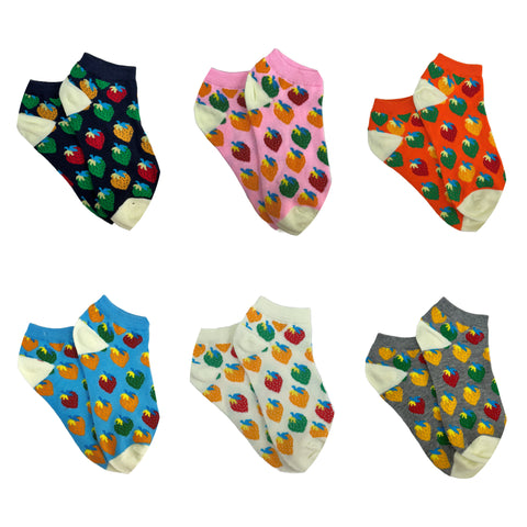 Colorful Strawberry Patterned Ankle Socks (Adult Medium - Women's Shoe Sizes 5-10)