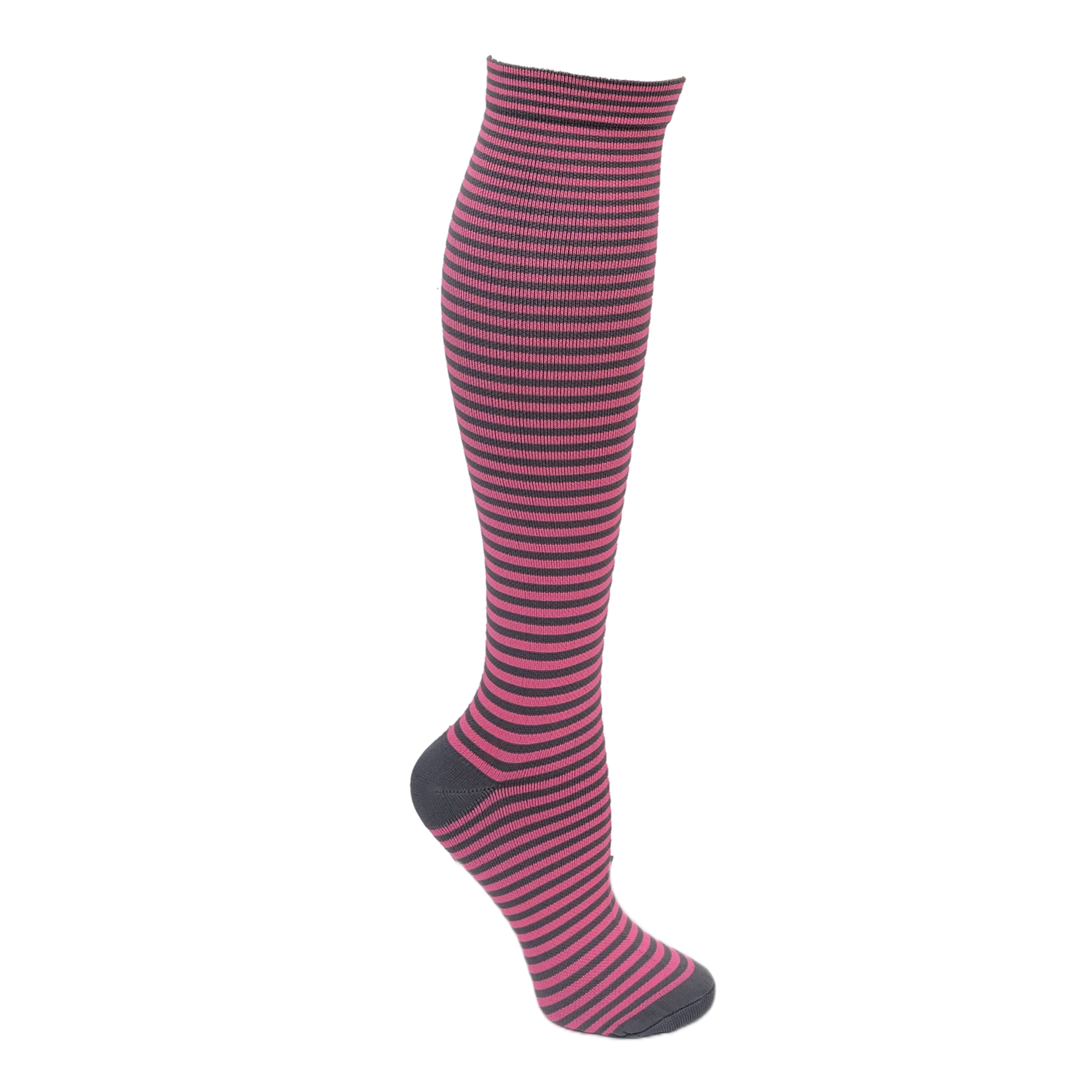 Pink and Gray Thin Striped Knee High (Compression Socks)