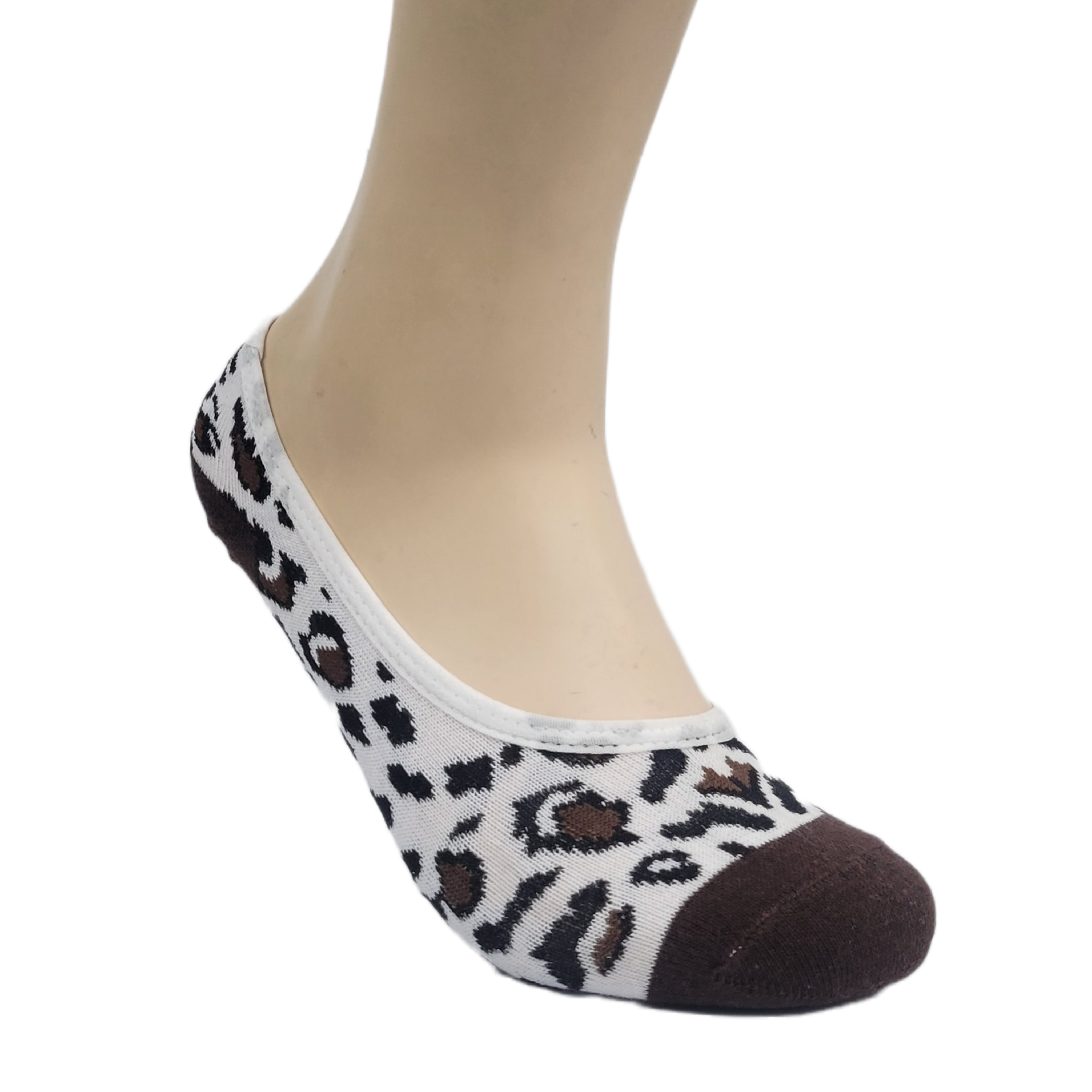 White Leopard Print No Show Liner Socks for Women
