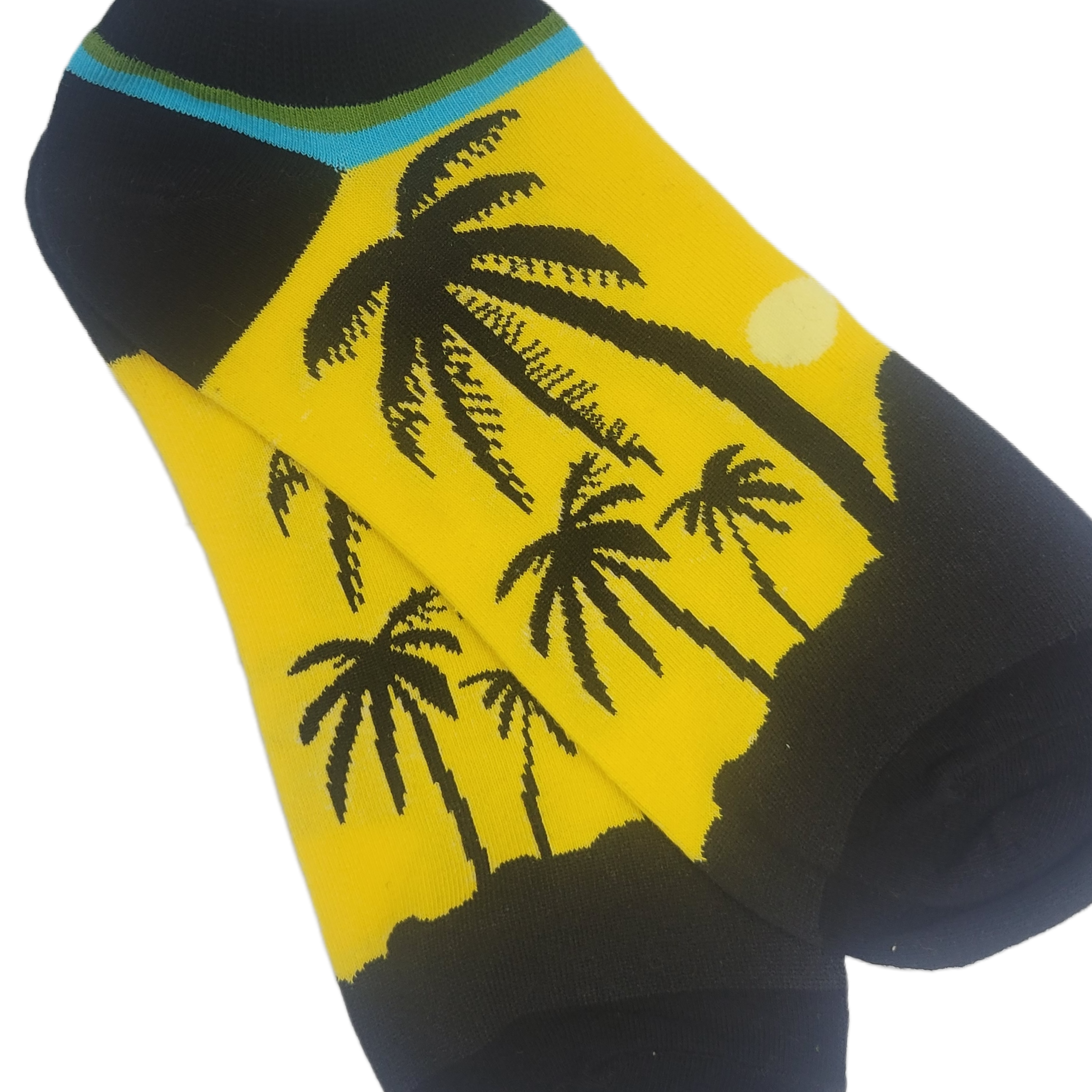 Yellow Island Palm Tree Ankle Socks (Adult Large)