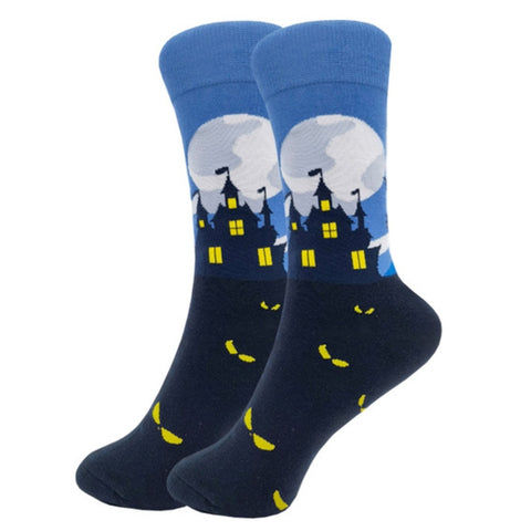 Haunted House by the Moon Socks (Adult Large - Men's Shoe Sizes 8-12)