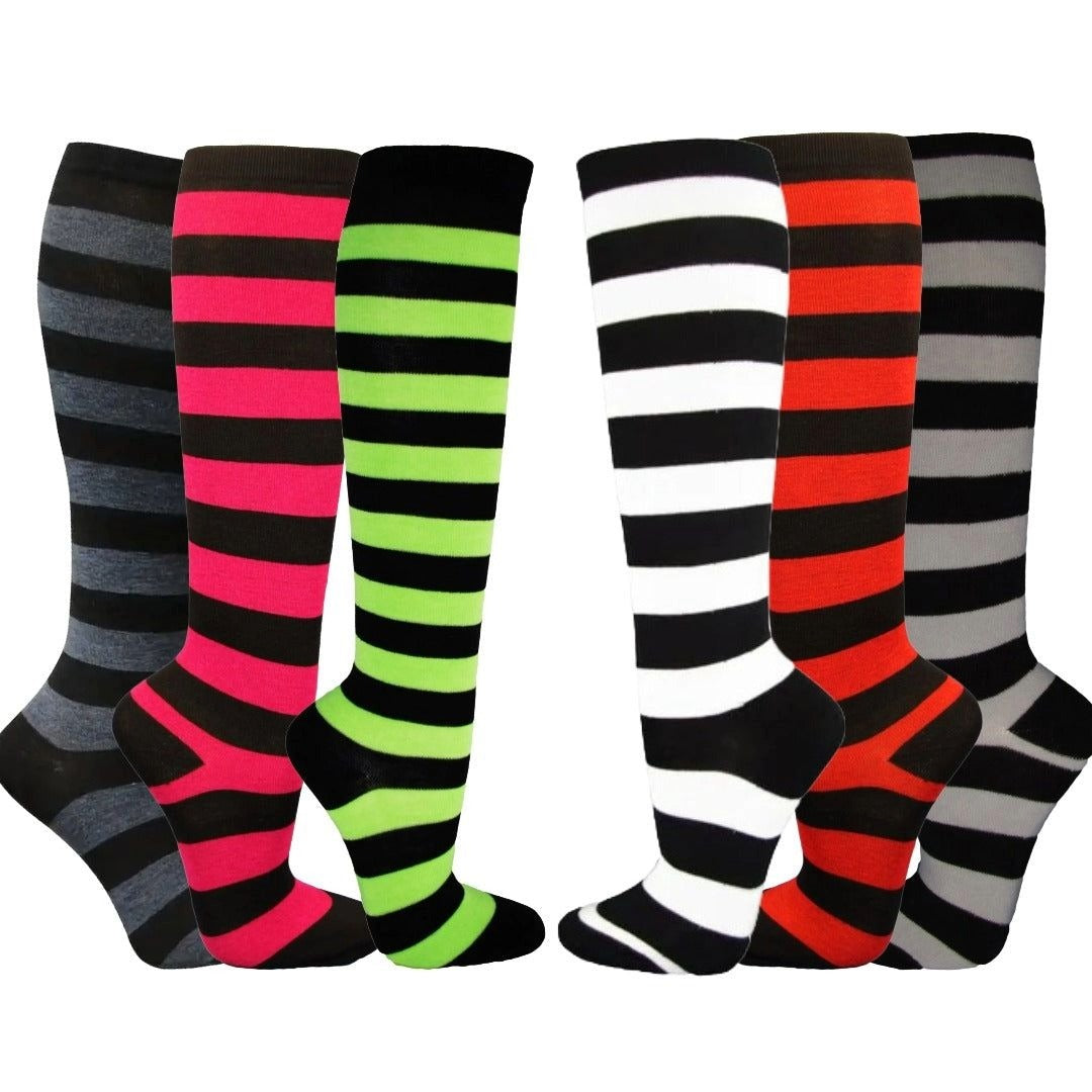 Striped Patterned Socks (Knee High) 6-Pack