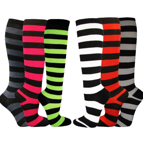 Striped Patterned Socks (Knee High) 6-Pack