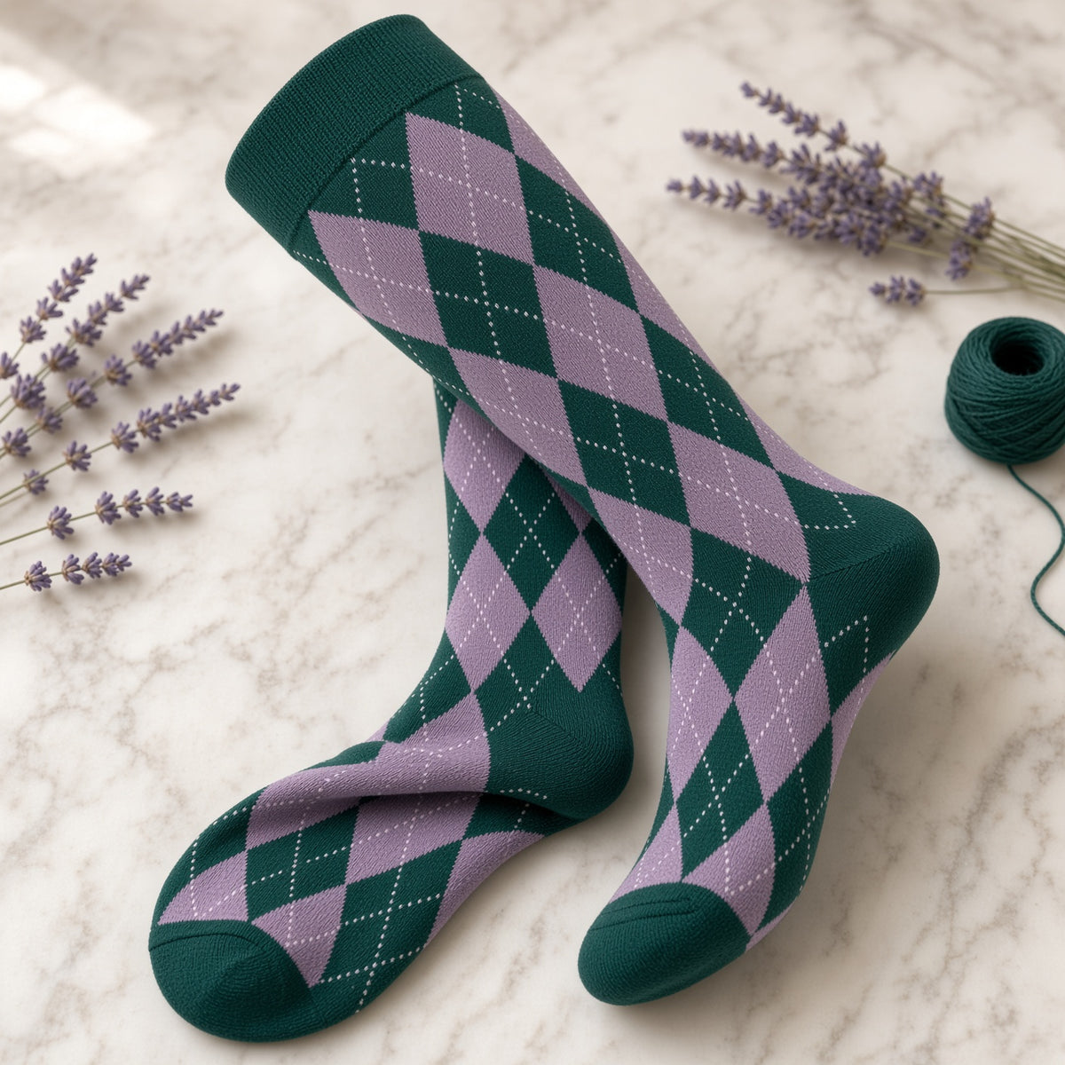 Argyle Socks from the Sock Panda (Knee High) Lavender and Forest Green