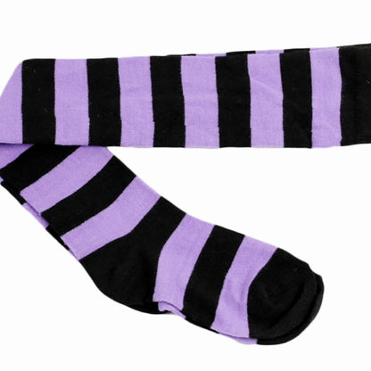 Striped Patterned Socks (Thigh High) Light Purple and Black