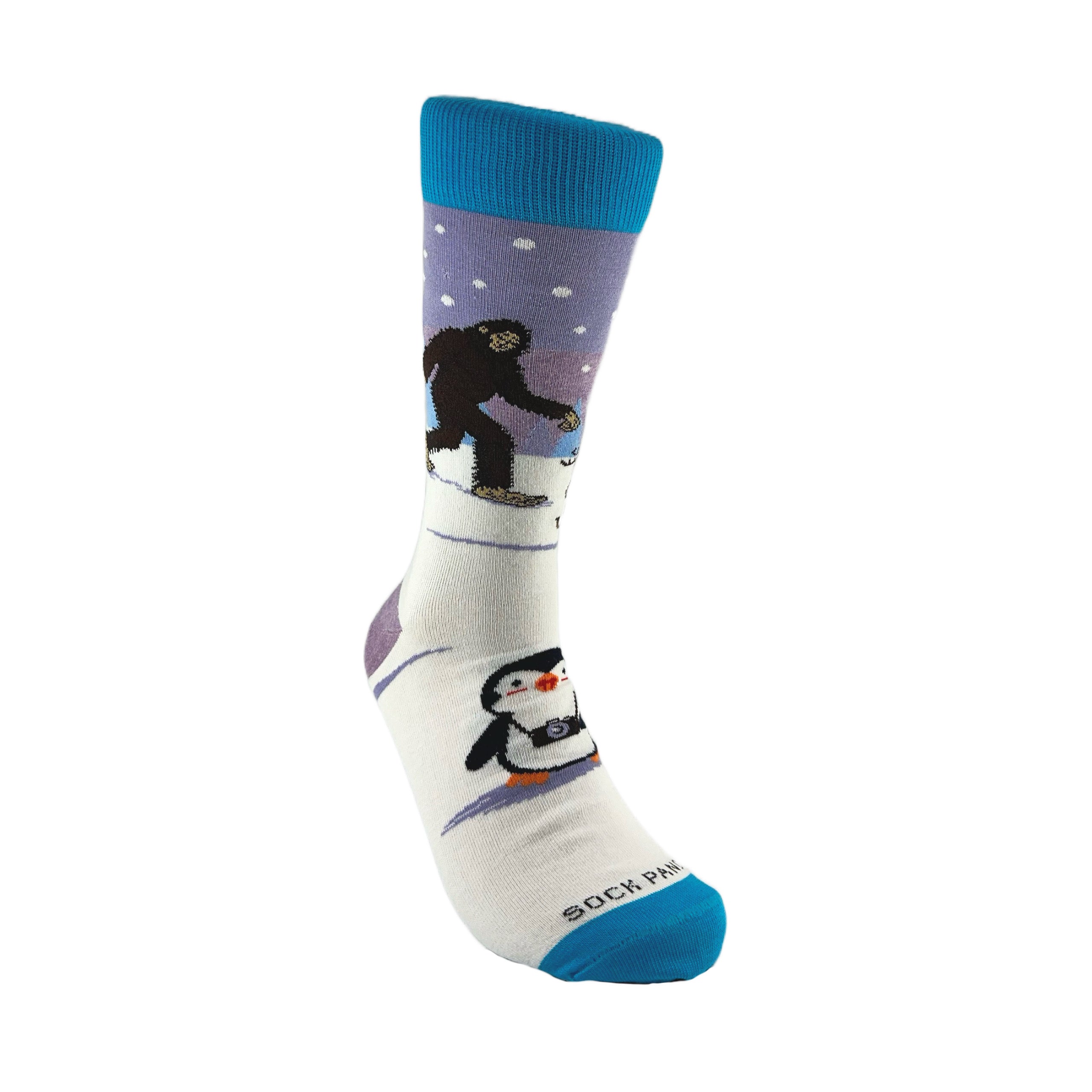 Bigfoot with Reindeer and Penguin Socks from the Sock Panda (Adult Large)