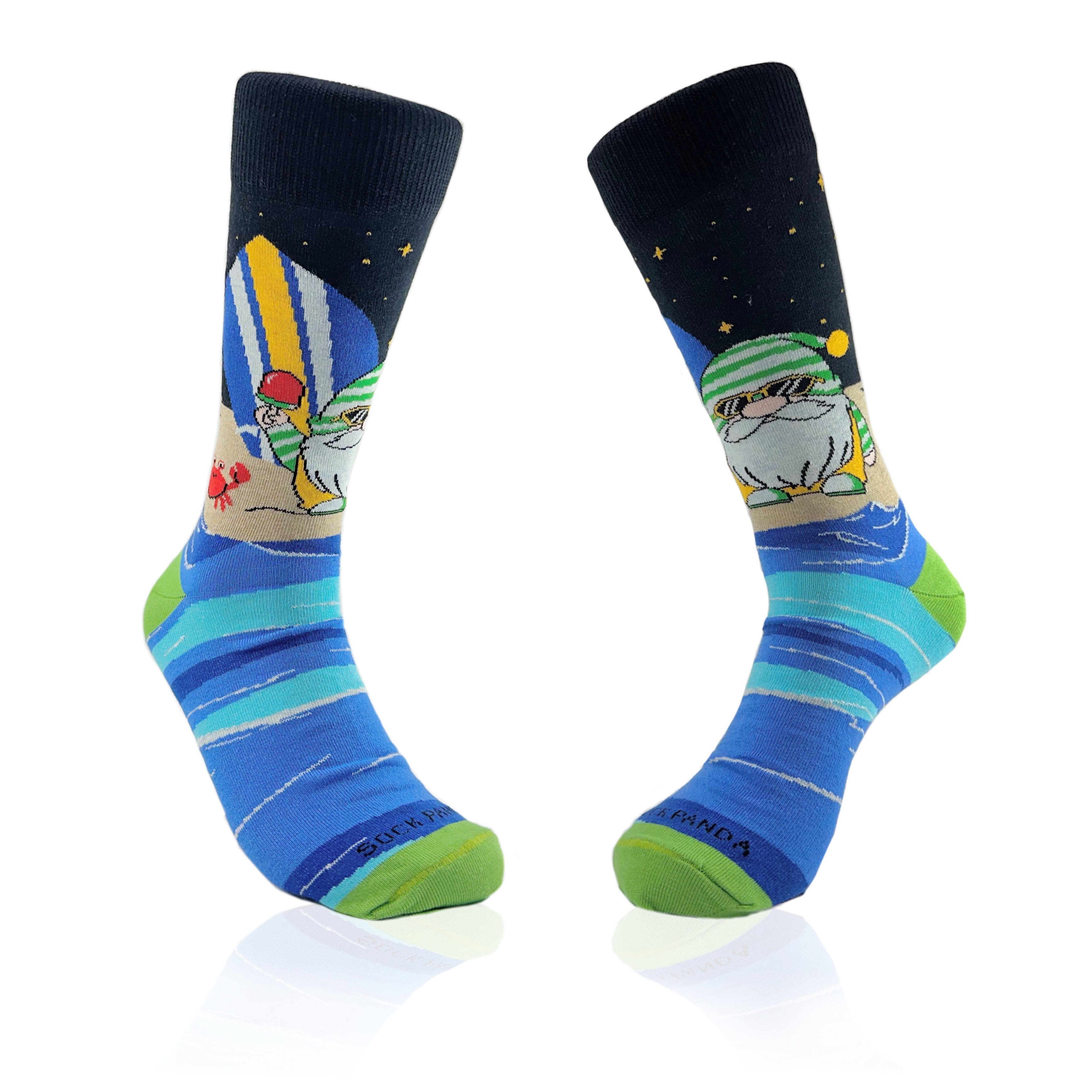 Gnome Surfer Socks from the Sock Panda (Adult Large - Men's Shoe Sizes 8-12)