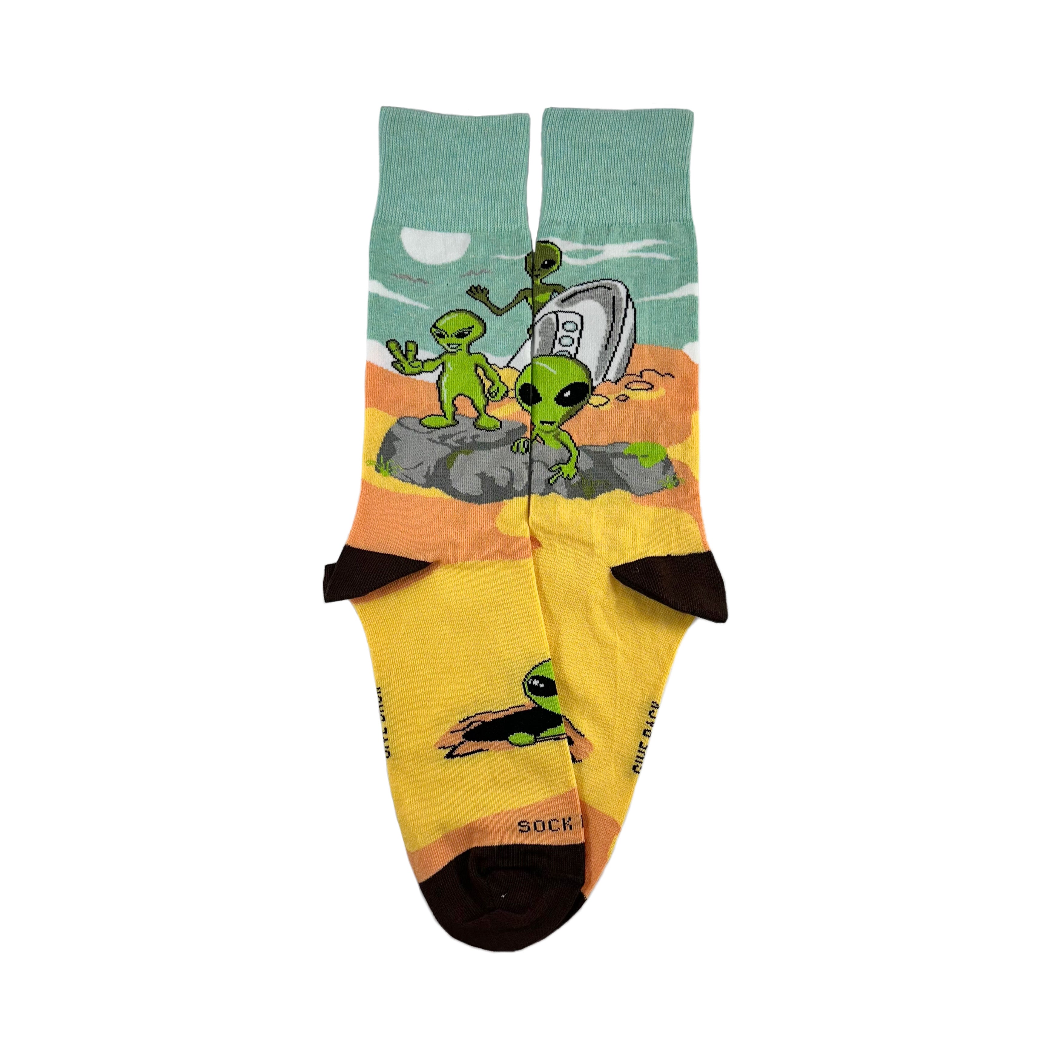 Alien Desert Crash Landing Socks from the Sock Panda