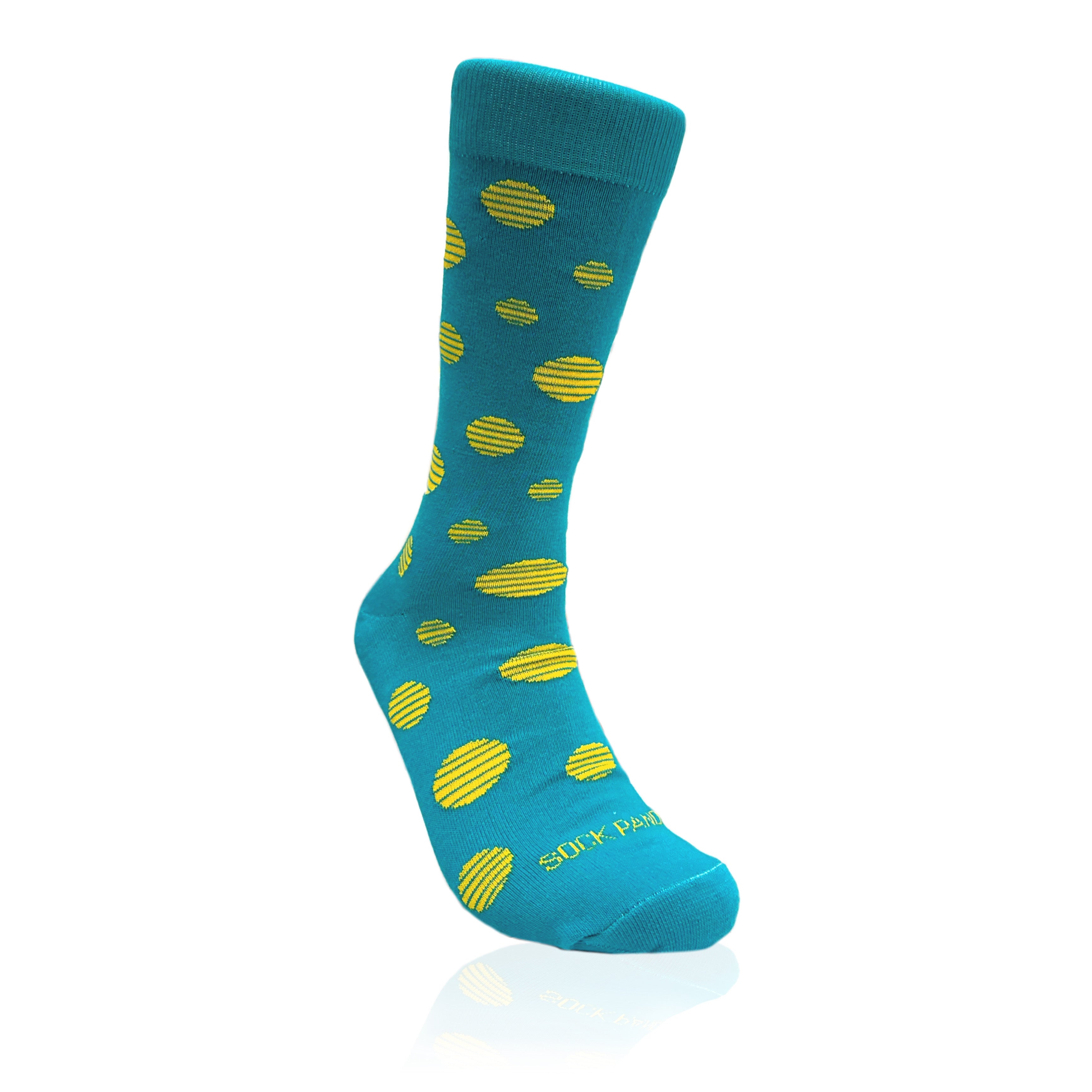 Teal with Yellow Dots Sock from the Sock Panda (Adult Large - Men's Shoe Sizes 8-12)