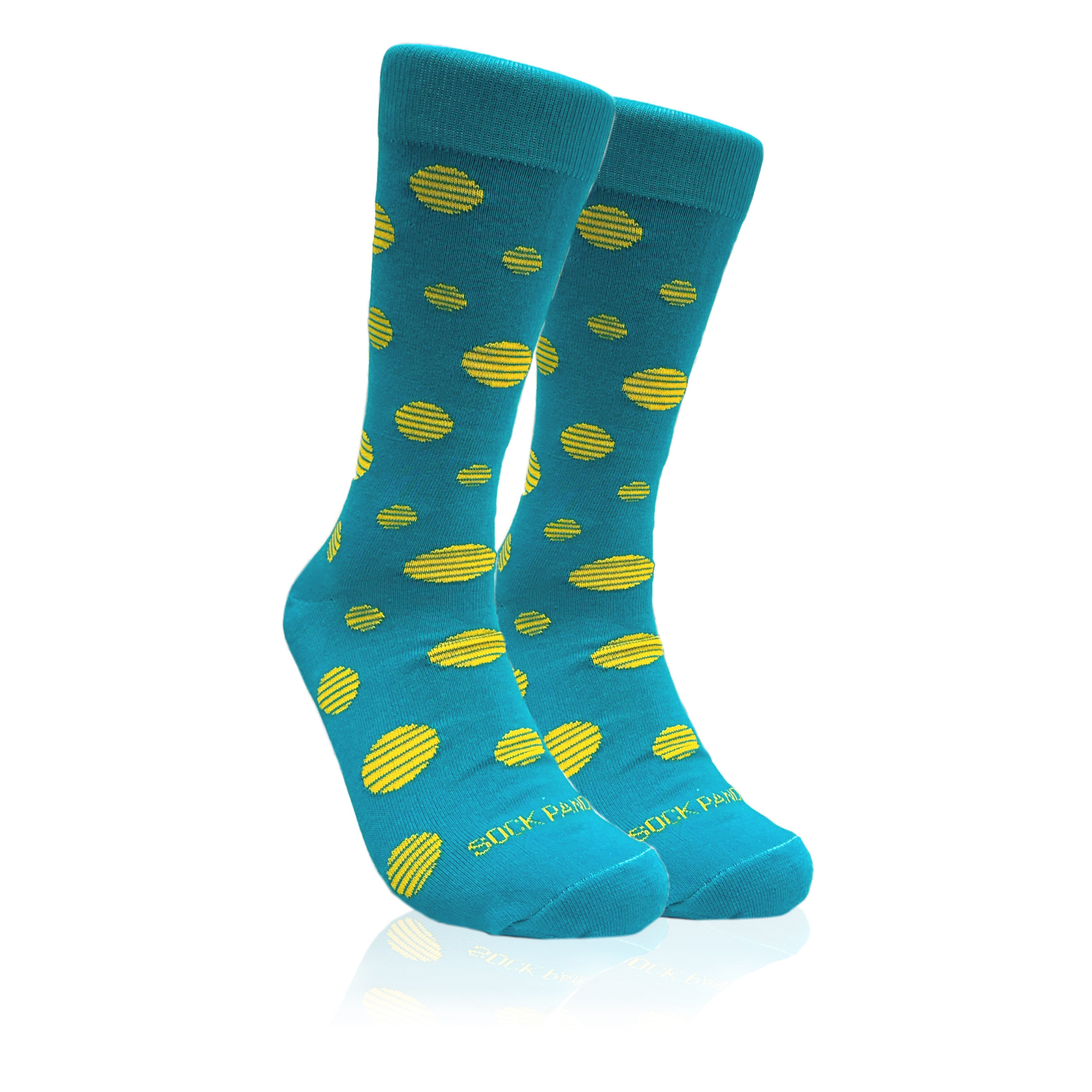 Teal with Yellow Dots Sock from the Sock Panda (Adult Large - Men's Shoe Sizes 8-12)