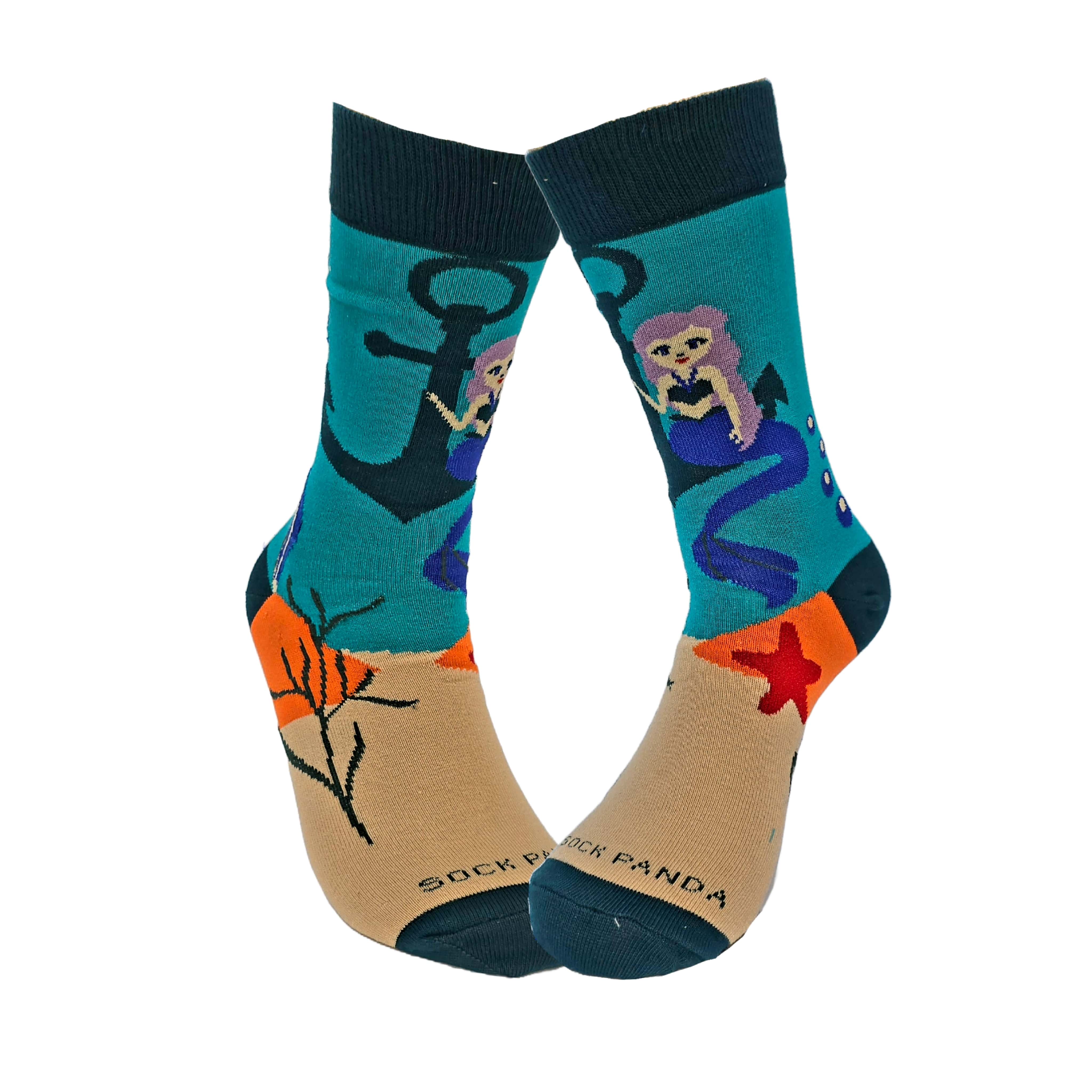 Mermaid Sitting on an Anchor Socks (Adult Medium - Women's Shoe Sizes 5-10)