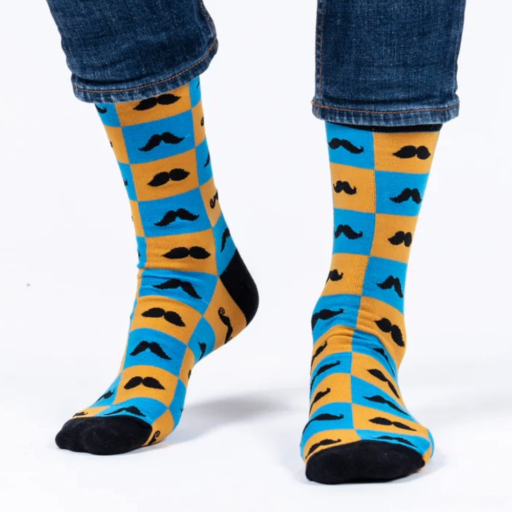 Checkered Mustache Patterned Socks from the Sock Panda (Adult Large)