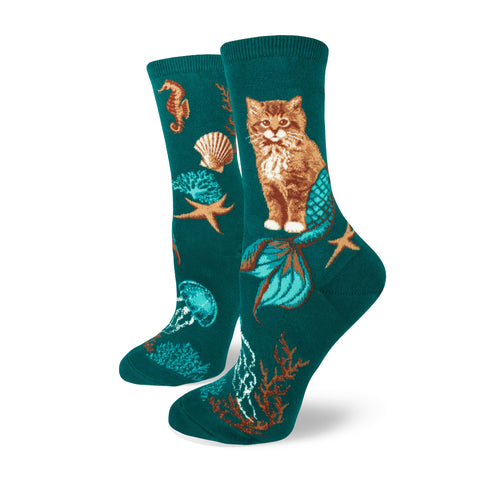 Purrmaids Cats Women's Crew Socks (Adult Medium - Women's Shoe Sizes 5-10)