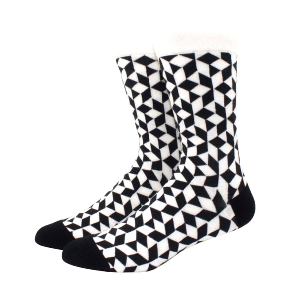 Black and White Diamond 3D Cubed Patterned Socks (Adult Large)