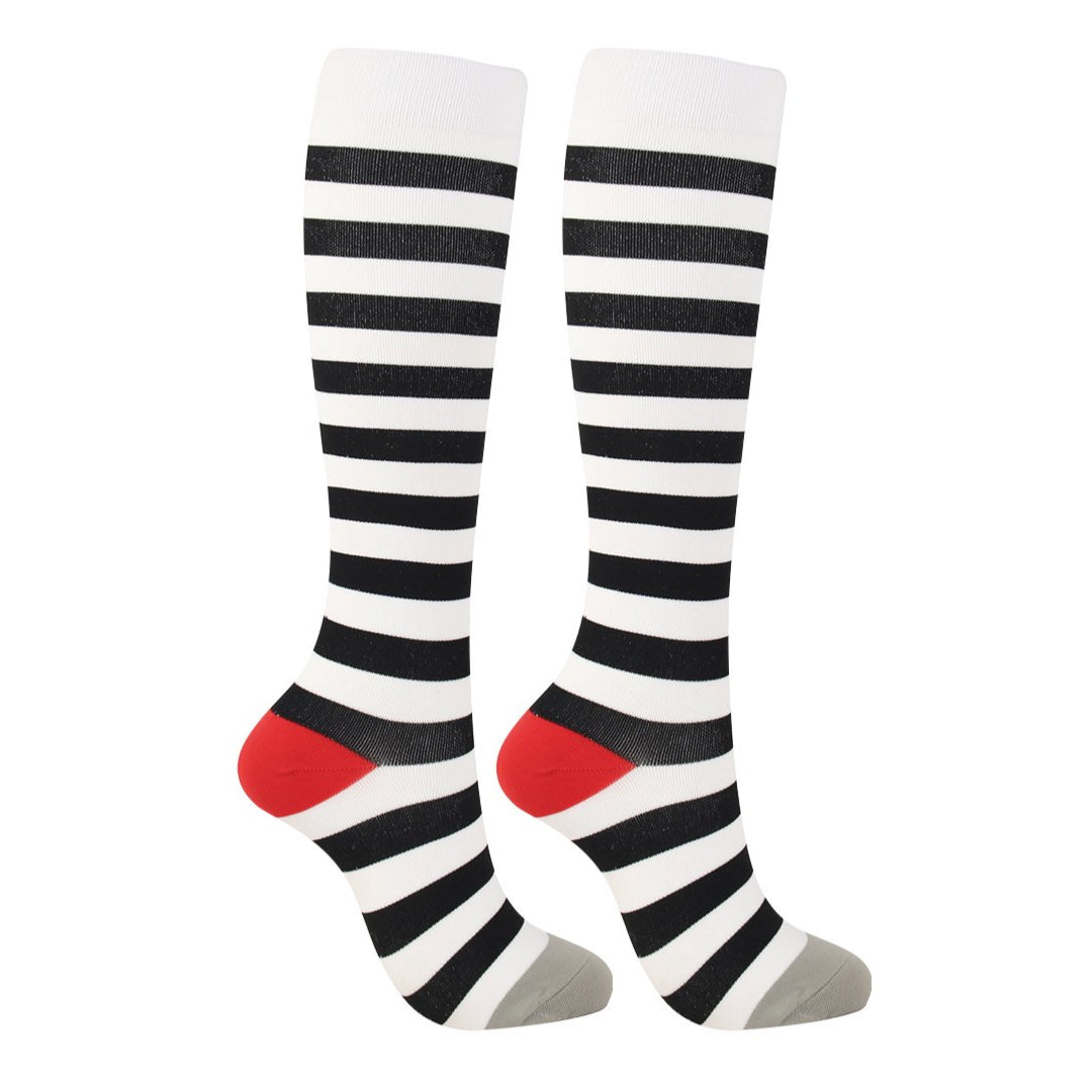 Black and White Striped Knee High (Compression Socks)