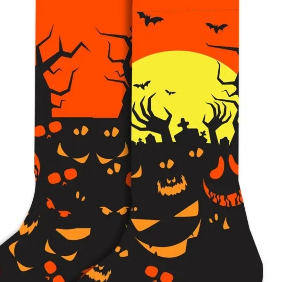 Scary Pumpkin Moon Halloween Socks (Adult Medium - Women's Shoe Sizes 5-10)