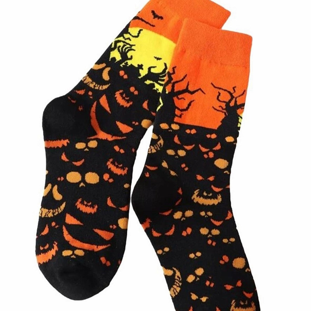 Scary Pumpkin Moon Halloween Socks (Adult Medium - Women's Shoe Sizes 5-10)