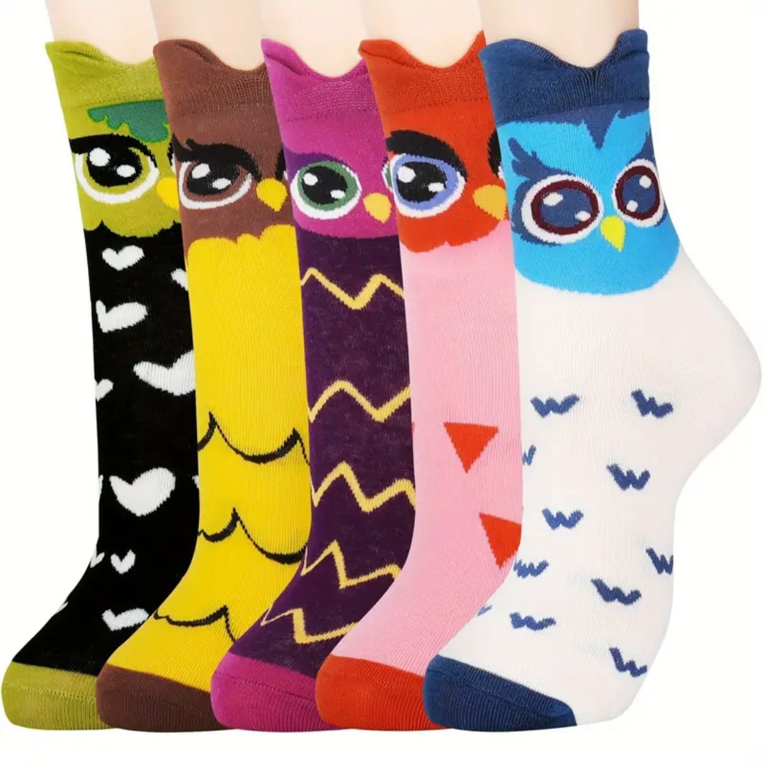 Colorful Owl Crew Socks (Adult Medium - Women's Shoe Sizes 5-10)