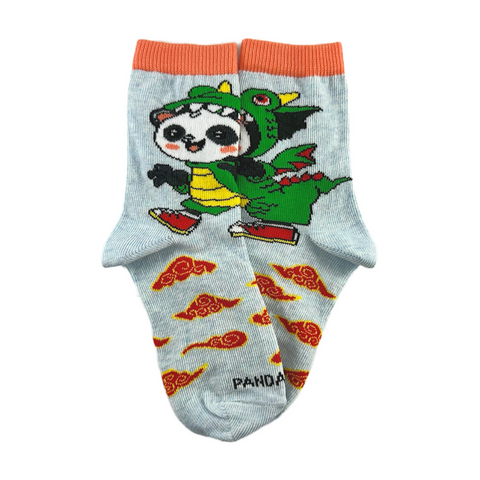 Panda Wearing Dragon Costume Socks for Kids (Ages 3-7)
