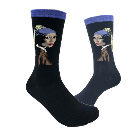 Famous Art Socks - Girl with a Pearl Earring (with bead/pearl)