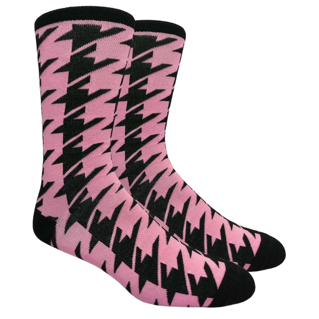 Pink and Black Houndstooth Dress Socks (Adult Large - Men's Shoe Sizes 8-12)