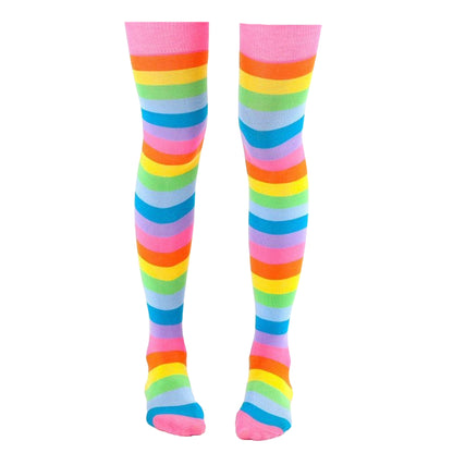 Pink Rainbow Stripe Pattern Socks from the Sock Panda (Thigh High)