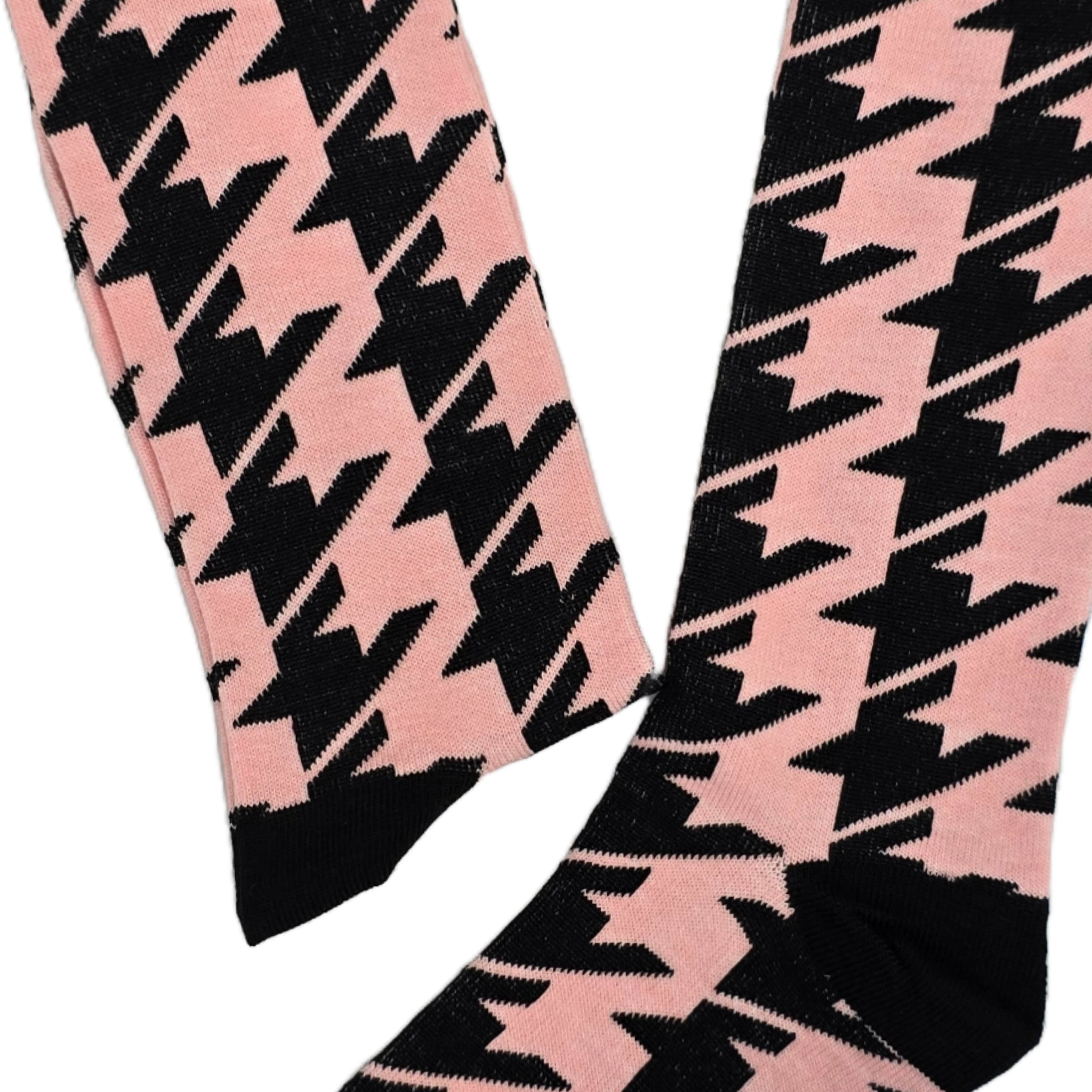 Pink and Black Houndstooth Dress Socks (Adult Large - Men's Shoe Sizes 8-12)