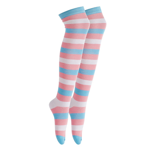 Striped Patterned Socks (Thigh High) Pink and Baby Blue