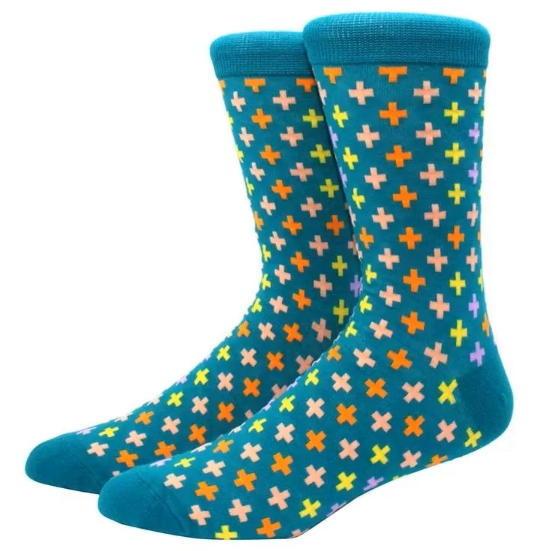 Turquoise with Colorful Plus Pattern Socks from the Sock Panda