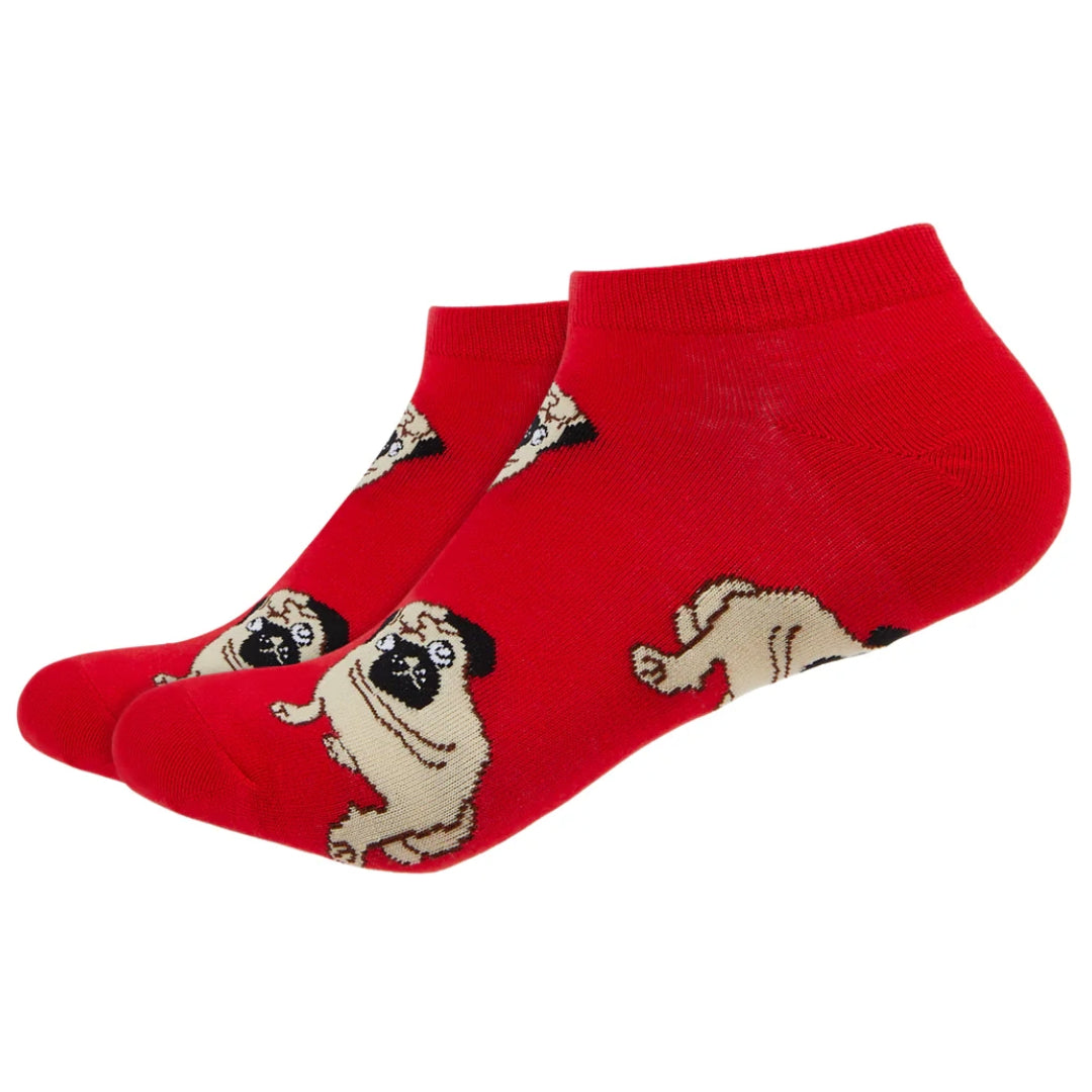 Red Pug Ankle Socks (Adult Medium - Women's Shoe Sizes 5-10)