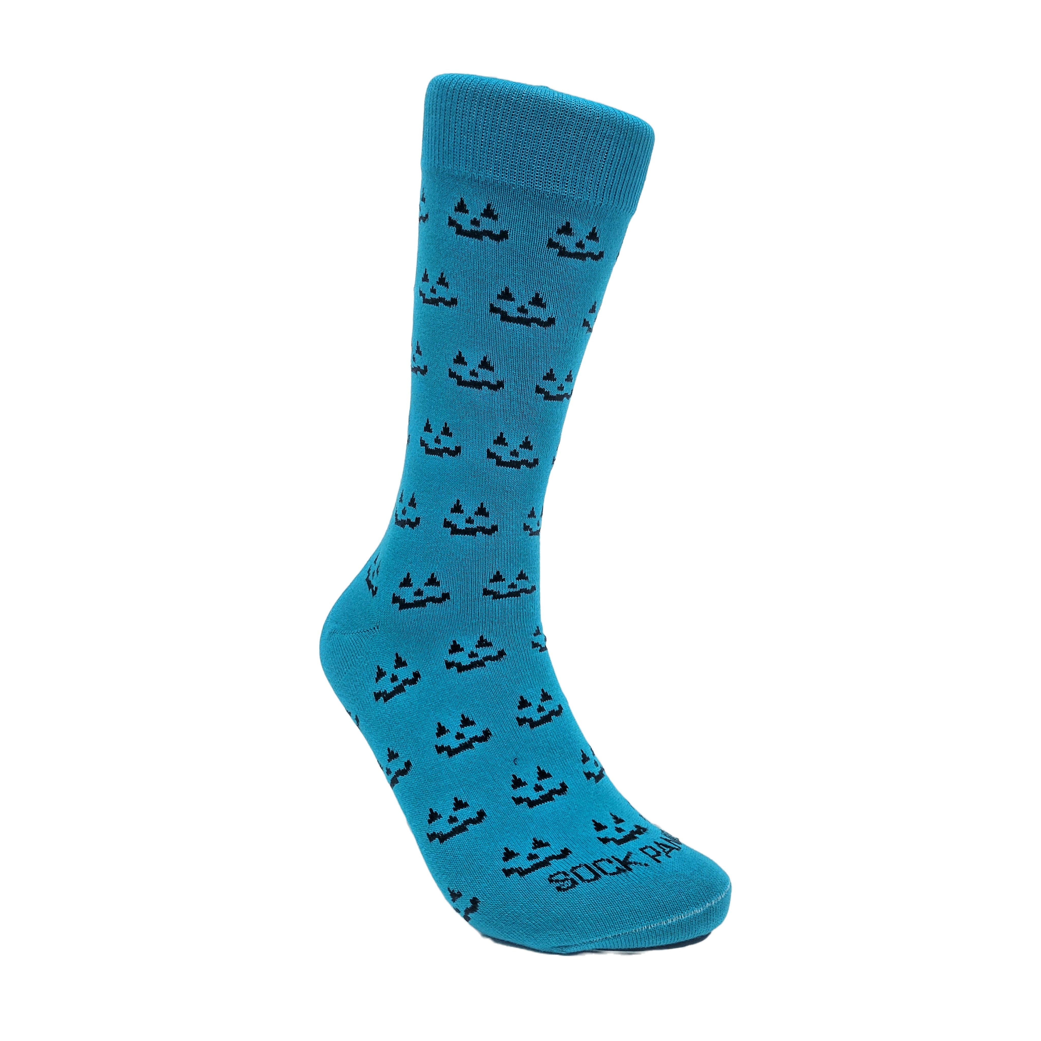 Sophisticated Blue Pumpkin Face Patterned Socks (Adult Large)