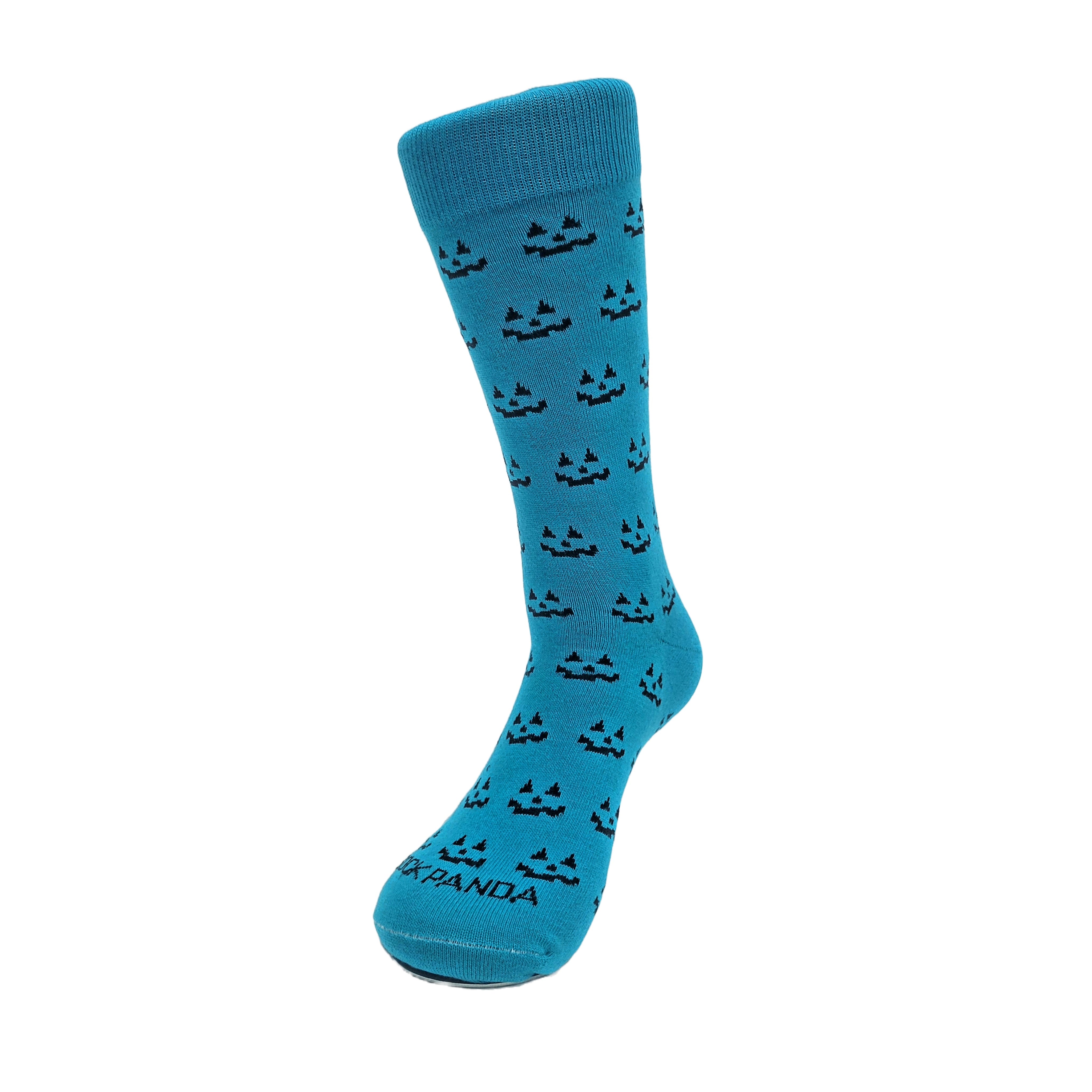 Sophisticated Blue Pumpkin Face Patterned Socks (Adult Large)