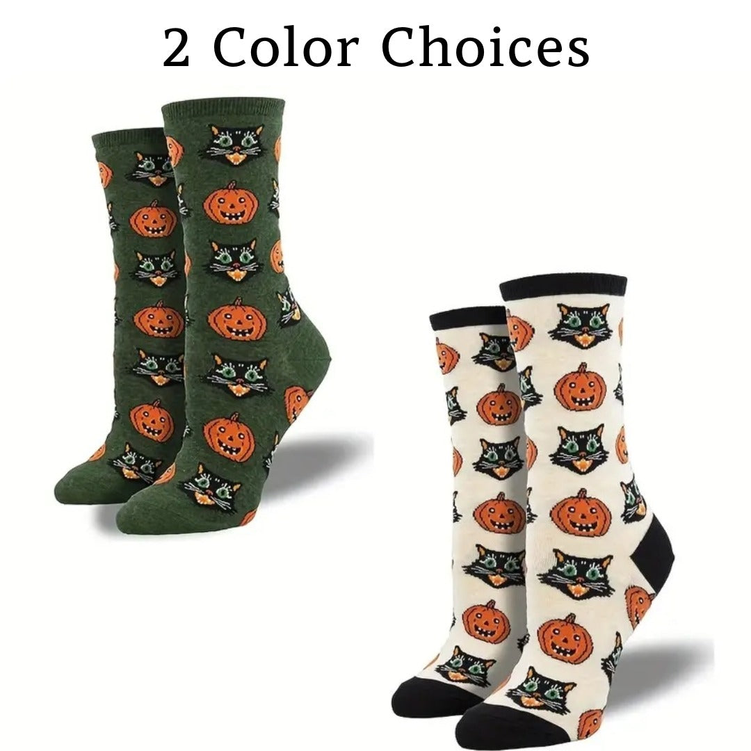 Cats and Pumpkins from the Sock Panda (Adult Medium - Women's Shoe Sizes 5-10)