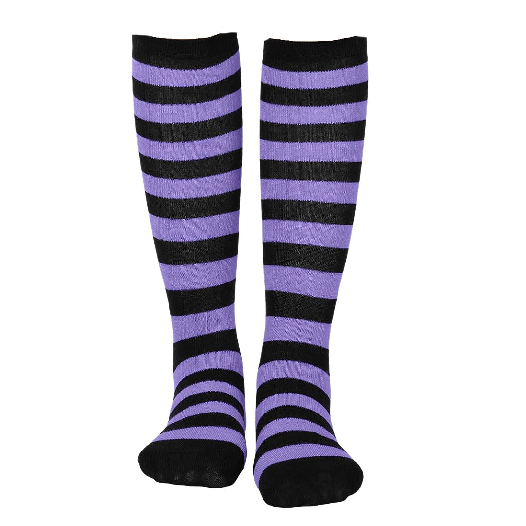 Striped Patterned Socks (Knee High) Purple and Black