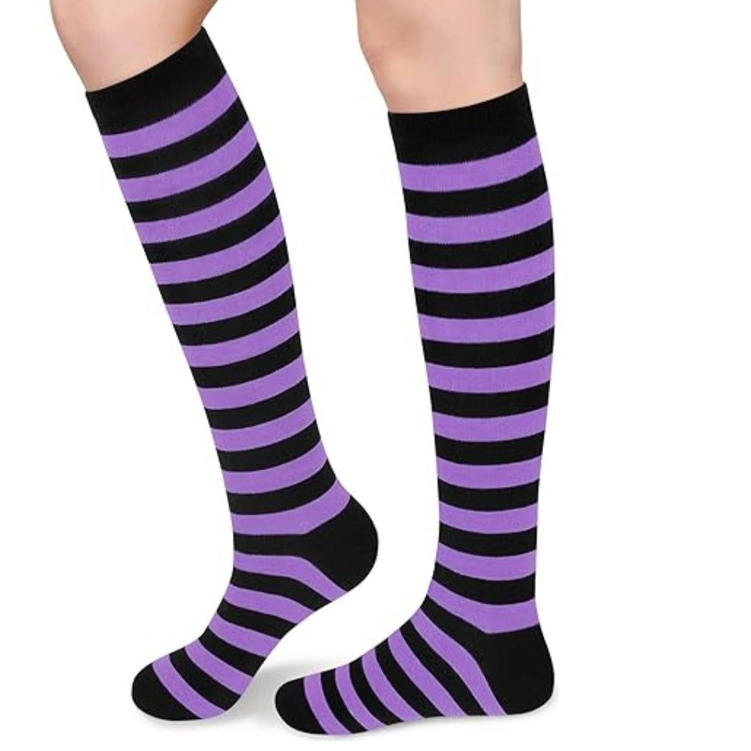 Striped Patterned Socks (Knee High) Purple and Black
