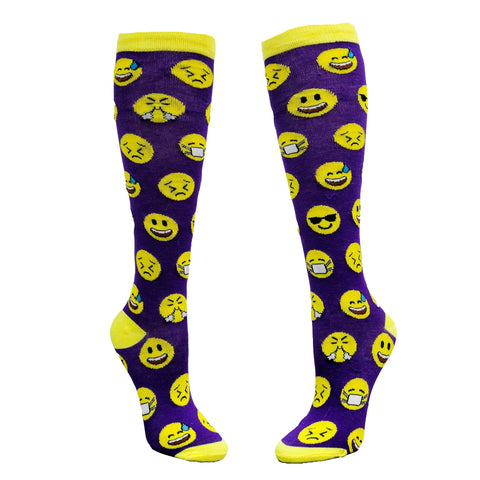 Purple Emoji Face Pattern Socks from the Sock Panda (Knee High)