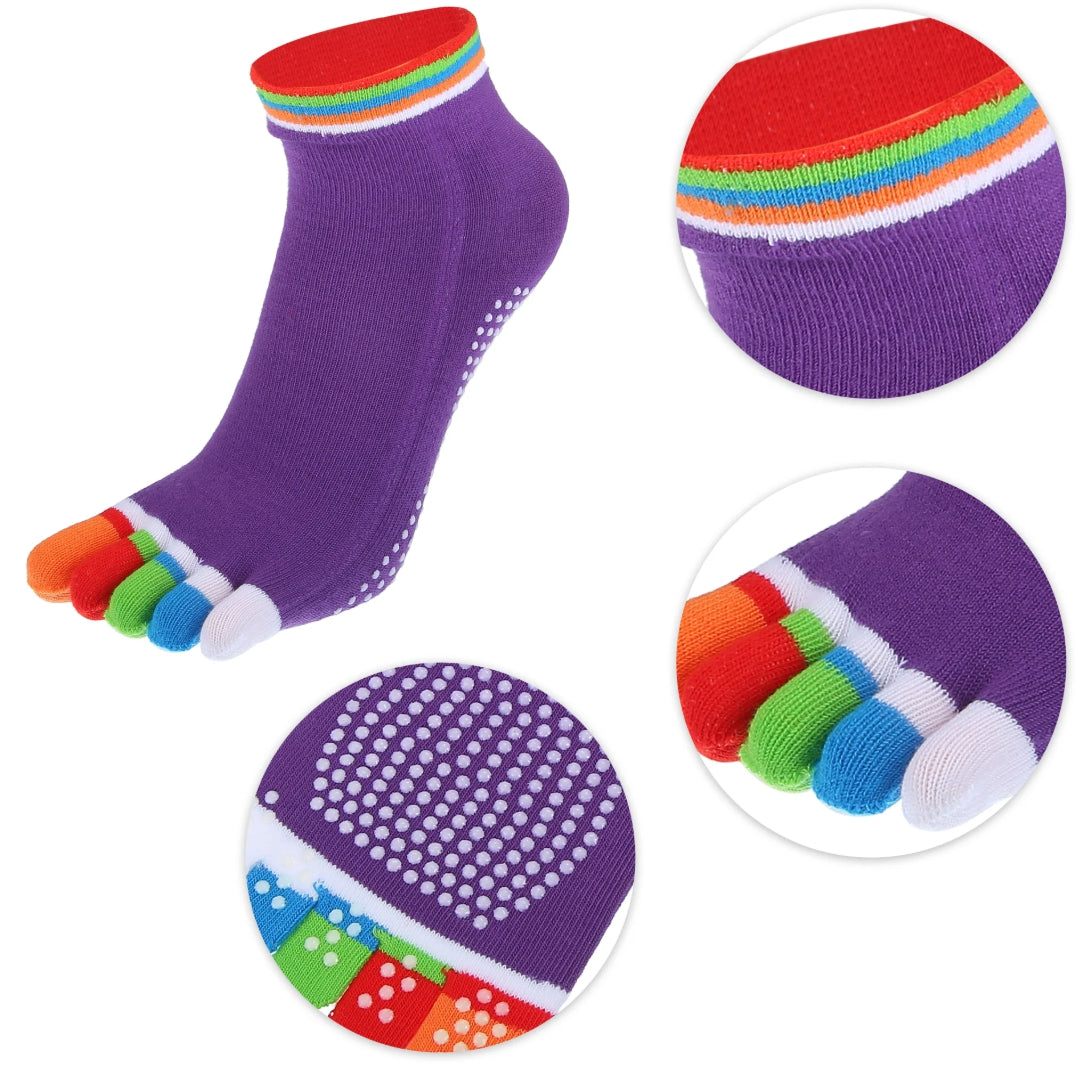 Purple Yoga Rainbow Toe Socks (Adult Medium - Women's Shoe Sizes 5-10)