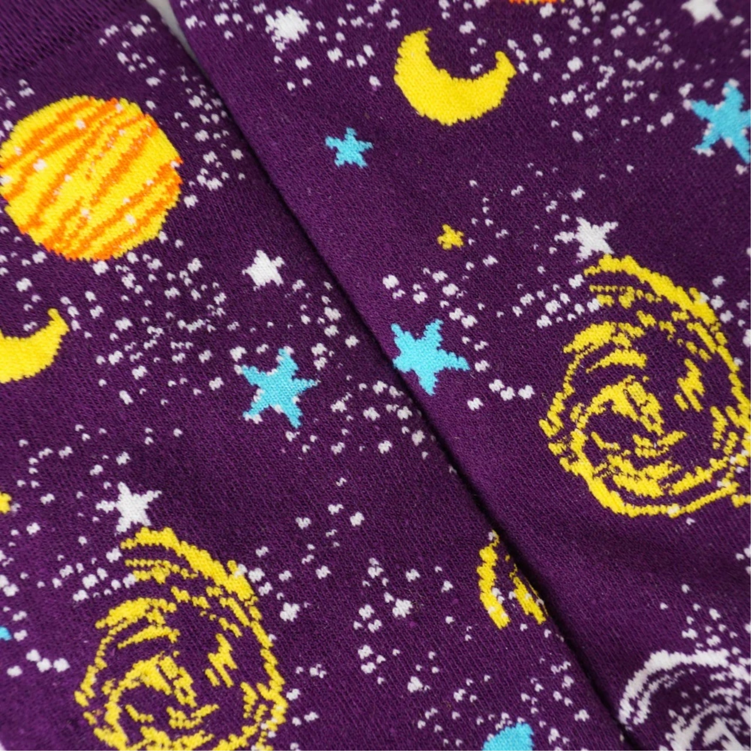 Purple Outer Space Socks With Planets (Adult Large - Men's Shoe Sizes 8-12) from the Sock Panda