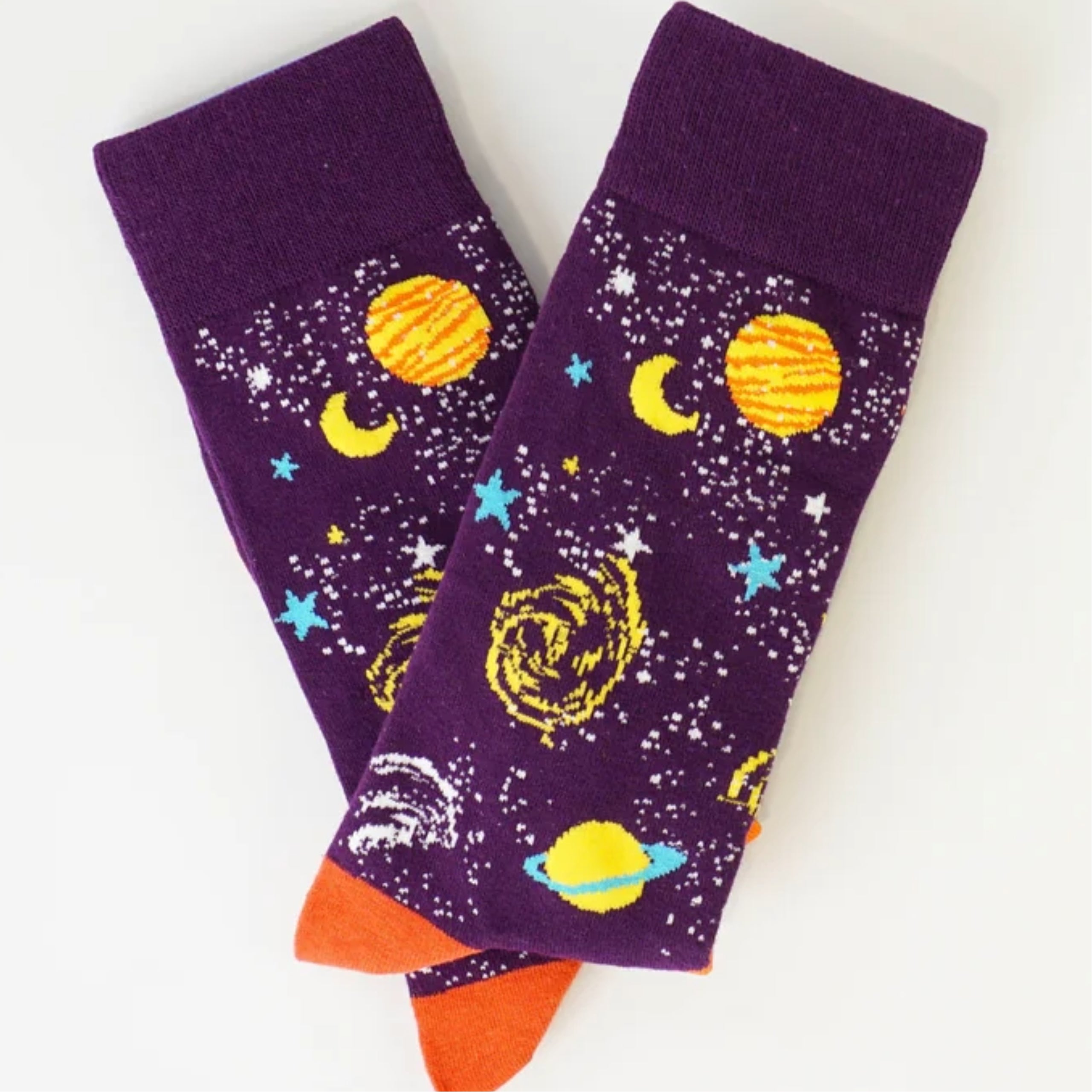 Purple Outer Space Socks With Planets (Adult Large - Men's Shoe Sizes 8-12) from the Sock Panda