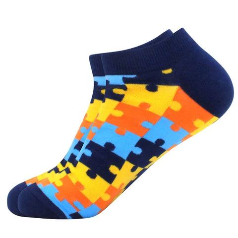 Puzzle Pattern Colorful Ankle Socks (Adult Large - Men's Shoe Sizes 8-12)