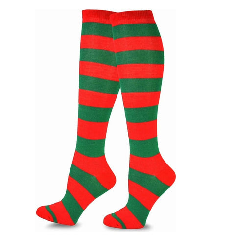 Striped Patterned Socks (Knee High) Green and Red