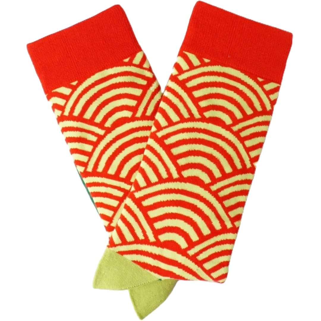 Red and Yellow Wavy Socks from the Sock Panda (Adult Medium - Women's Shoe Sizes 5-10)