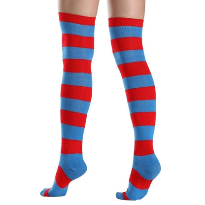 Striped Patterned Socks (Thigh High) Blue and Red