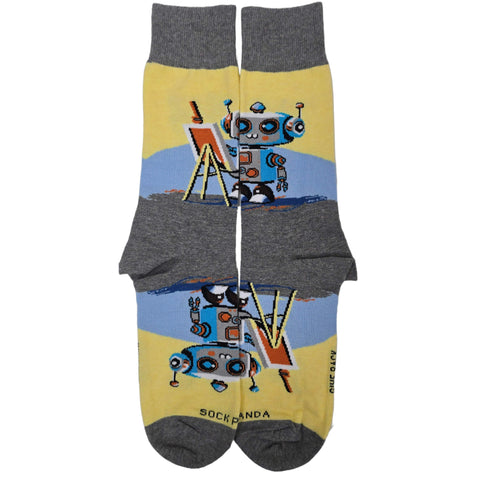 Robot Artist Socks from the Sock Panda (Adult Large - Men's Shoe Sizes 8-12)