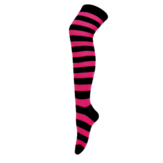 Striped Patterned Socks (Thigh High) Rose Red and Black