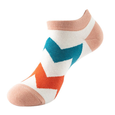 Teal and Orange Zig Zag Ankle Socks (Adult Medium - Women's Shoe Sizes 5-10)