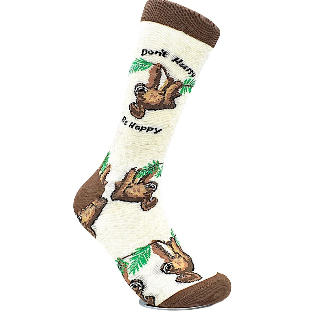 Don't Hurry, Be Happy Sloth Socks (Adult Large - Men's Shoe Sizes 8-12)