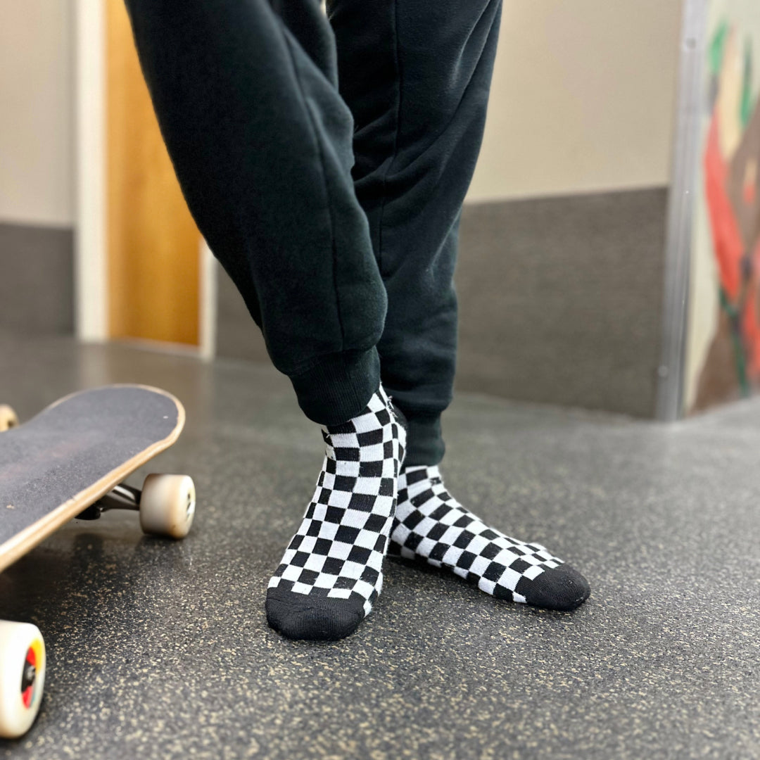 Black & White Checkered Socks (Adult Large - Men's Shoe Sizes 8-12)